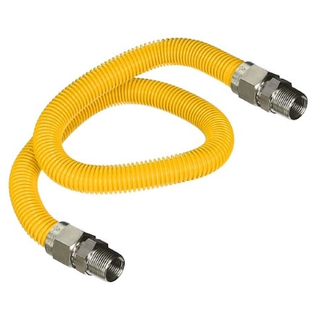 Flextron Gas Line Hose 5/8'' O.D.x60'' Len 1/2" MIP Fittings Yellow Coated Stainless Steel Flexible Connector FTGC-YC12-60A